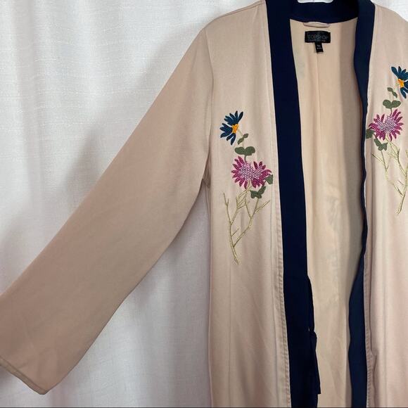 TopShop Beige Tiger Embroidered Duster Jacket Sz.2 - Picture 7 of 16